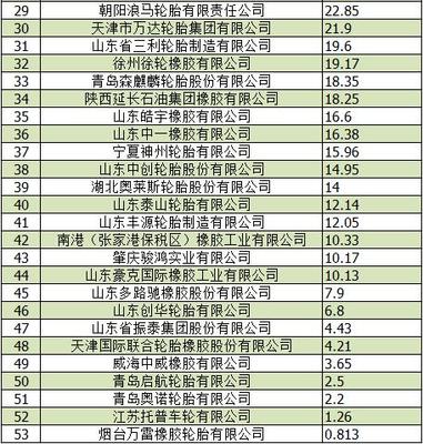 2019中国轮胎企业排行榜发布